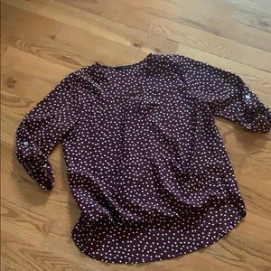 West Kei blouse in merlot with ivory polka dots. M